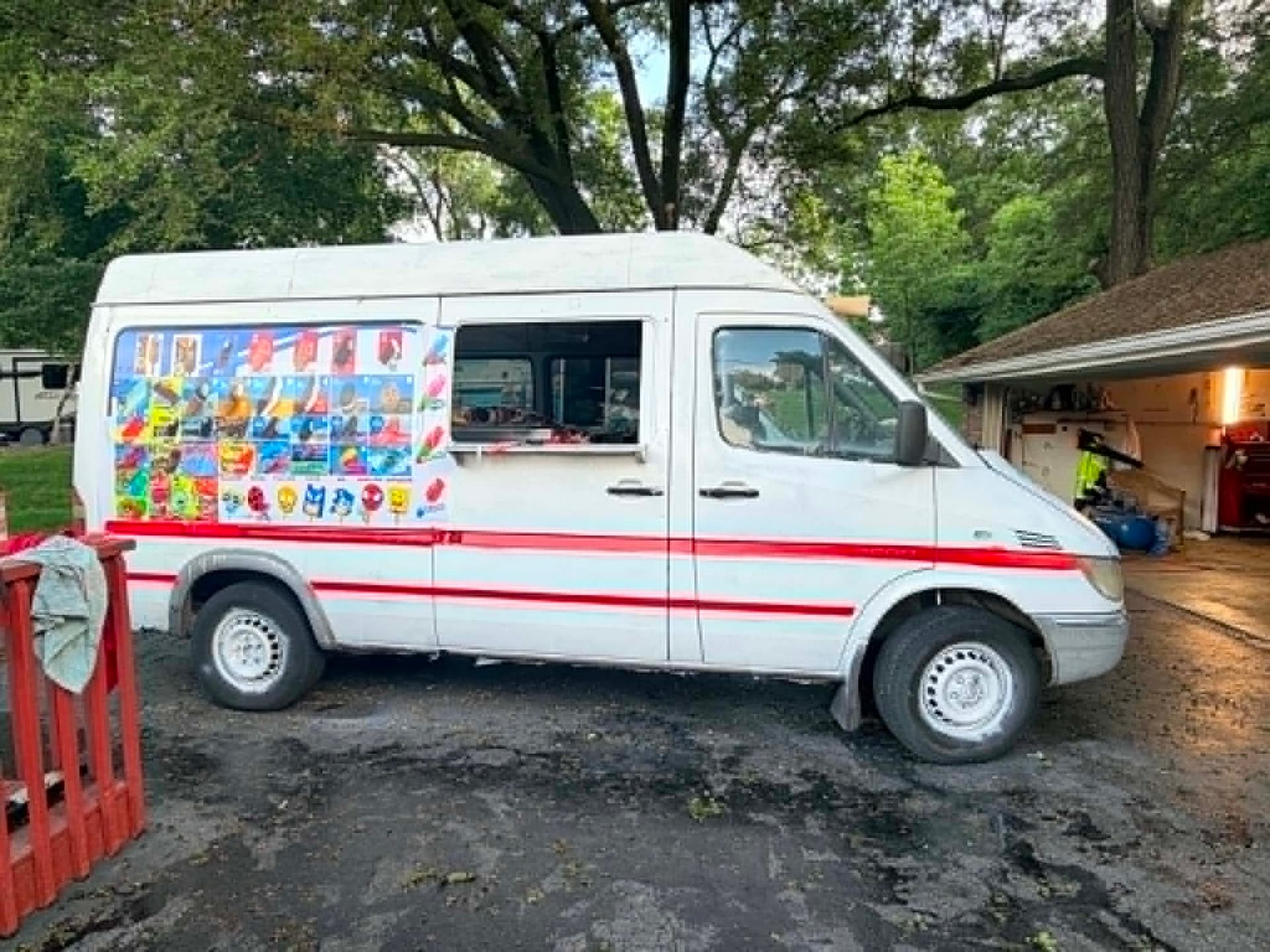Best Ice Cream Truck — Side profile of our clean, white Mercedes-style truck ready for service